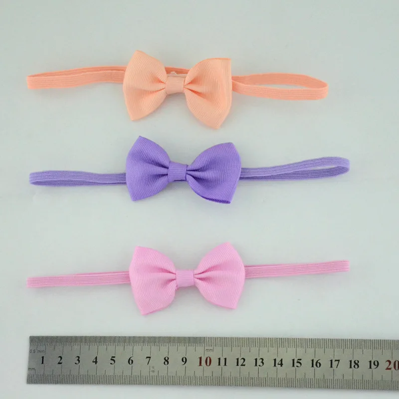 18 colors stock wholesale solid color grosgrain ribbon bow ,children elastic band small hair bow for decoration