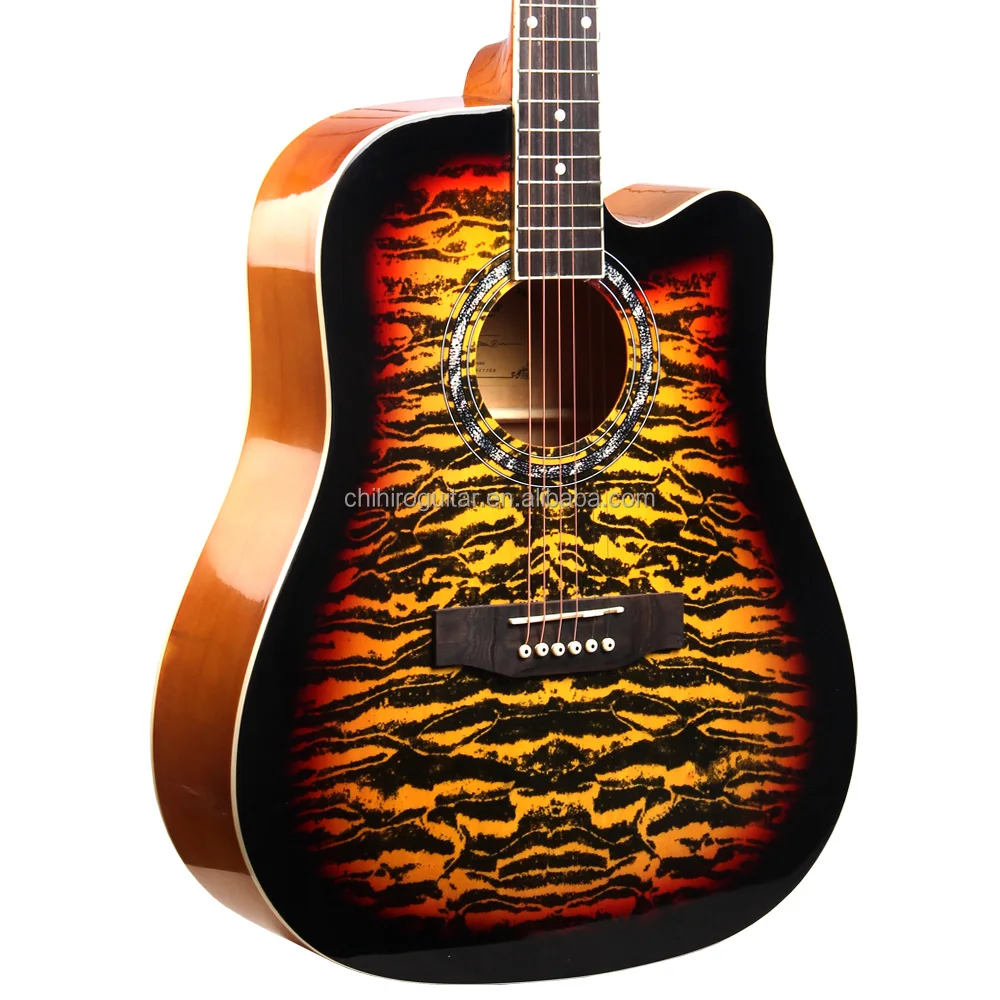 basswood guitar tiger stripes beginner acoustic guitar with EQ TR406