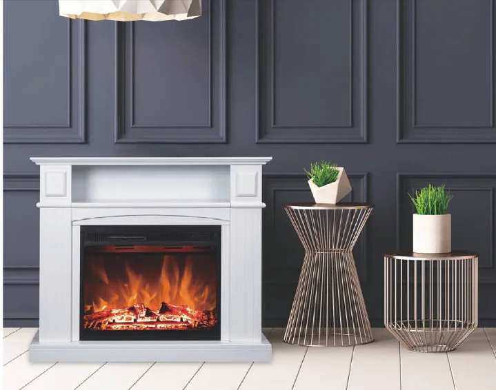 Free standing electric heater with artificial fire fireplace and modern MDF mantel TV stand