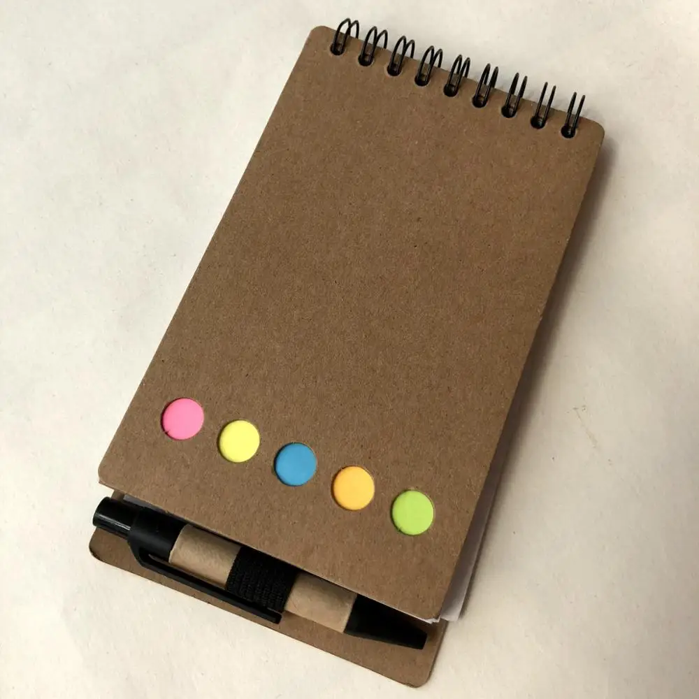 
Wholesale Kraft Cover Spiral Notebook With Sticky Notes And Paper Eco Pen 