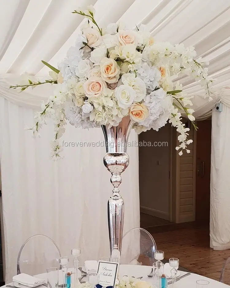 
New Tall Flower Vase Wedding Decorative Gold Metal Vase Centerpieces Trumpet Flower Vase With Large Bowl 
