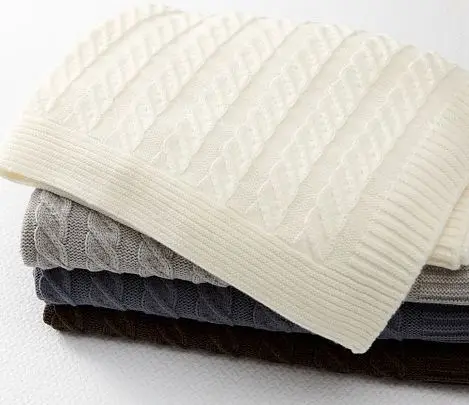 50DA68 100% wool cashmere thick oversized cable knit luxury knit sofa throw blanket