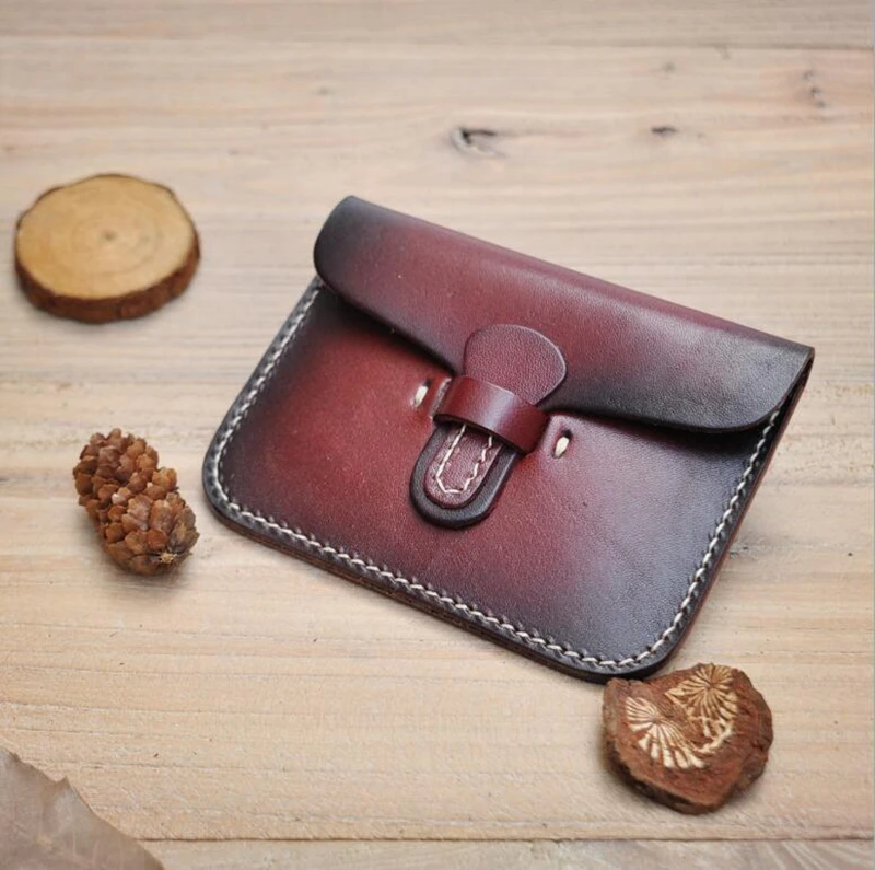 
Dreamtop DTF267 vegetable tanned leather coin pouch credit business card case mens women vintage card holder wallet 