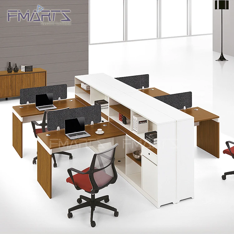 Modern Office Furniture Off-White Side Cabinet 4 Seat Cubicle Divider Office Workstation Staff Table