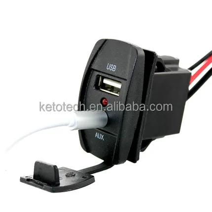 12V 24V Car Audio 3.5mm AUX USB socket adapter with Extension Cable