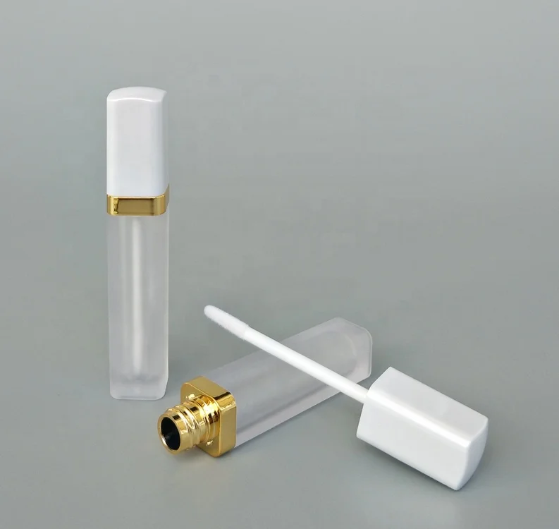 Free sample 5ml square frosted lipgloss tube containers with brush