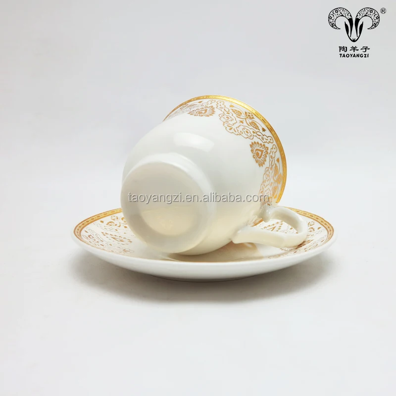 Customized Promotion Ceramic Porcelain Gold Rim Tea Cup Coffee Cup with Saucer