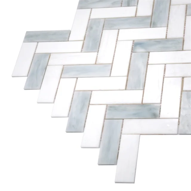 Wall arts Kitchen backsplash tile mosaic easy clean 3mm white and gray mixed decorative stained glass mosaic tiles