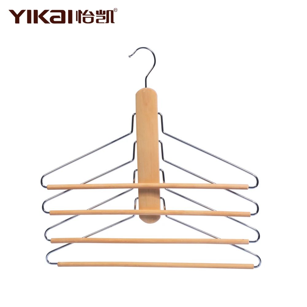 YIKAI Space-saving 4 Tiers Movable Metal Clips Wooden Skirt Hanger
