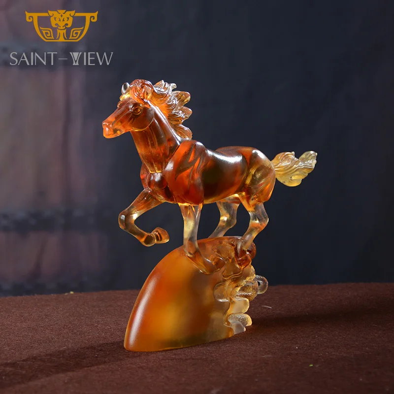 Handmade Crystal Decorative Craft Liuli Running Arabian Horse Statue
