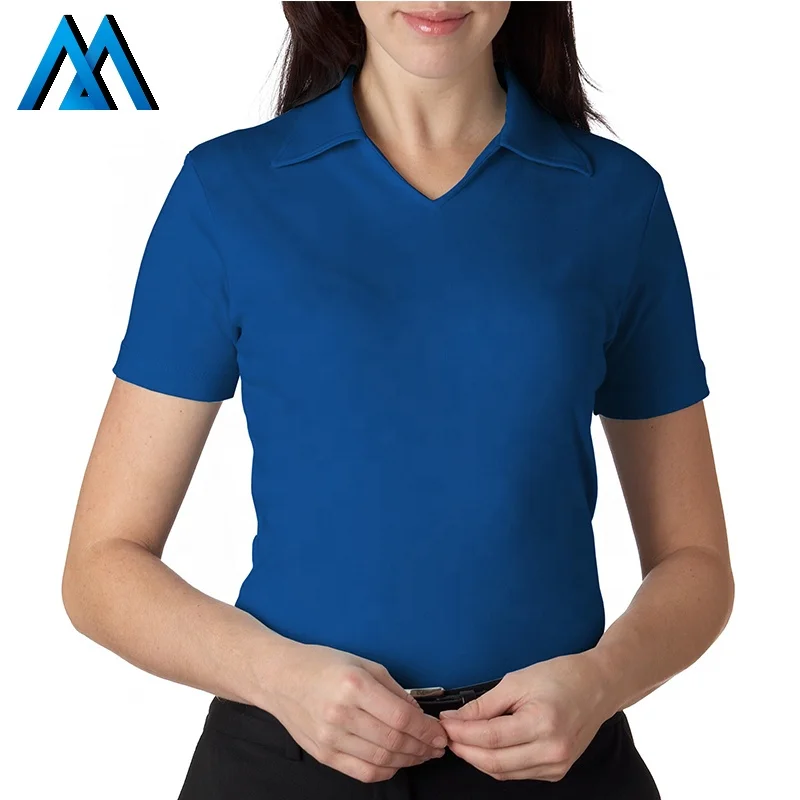 94% Cotton 6% Spandex No Button Shirt V Neck Polo For Women