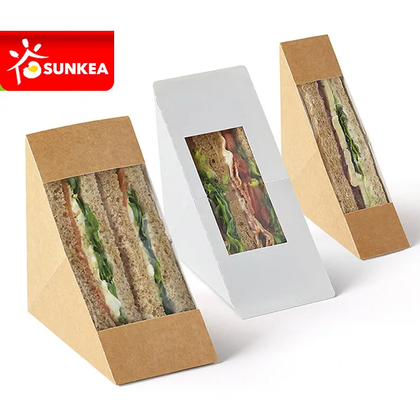 75mm disposable custom made kraft sandwich wedge box with PET window