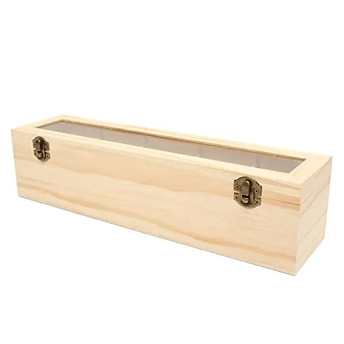 Antique Chest Tin Caddy Holder Glass Lid Pine Wood Dry Food Storage Container Organizer