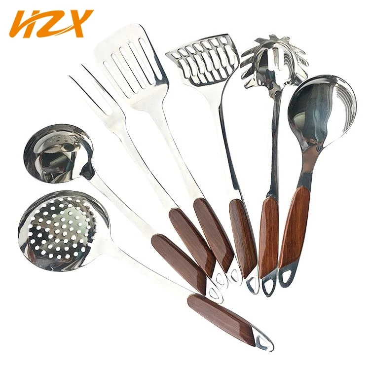 Deluxe design stainless steel kitchenware with wood handle, wooden handle kitchen utensils
