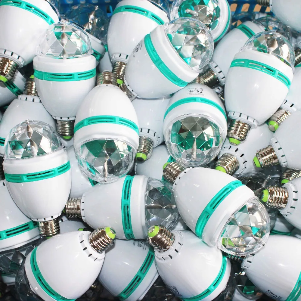 E27 3 Watt Triangle Bulbs RGB Color Changing Crystal Ball Effect DJ Disco Lamps LED Auto Rotating Stage Light for Party Clubs