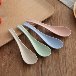 Colorful Biodegradable Baby Rice Spoon Reusable Wheat Round Plastic Spoon
