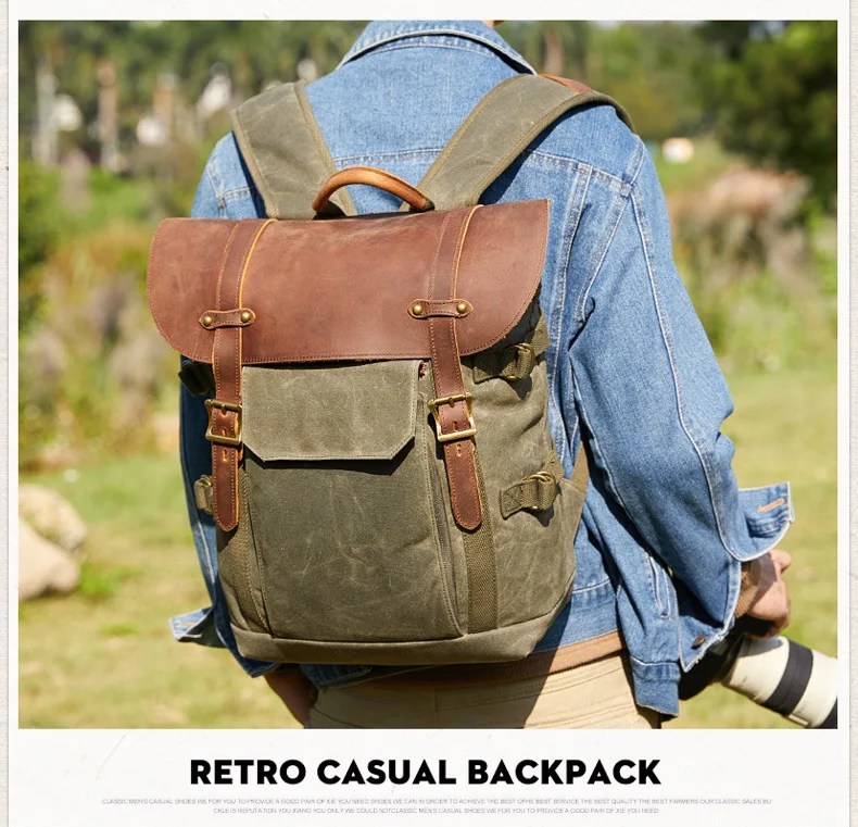 Vintage  Multifunction Canvas With  Leather Rucksack Photography Backpack Bag