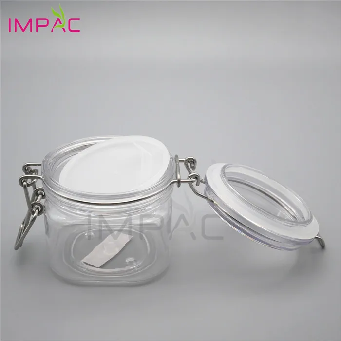 pop plastic seal square clear bath salts container 200ml with metallic lock