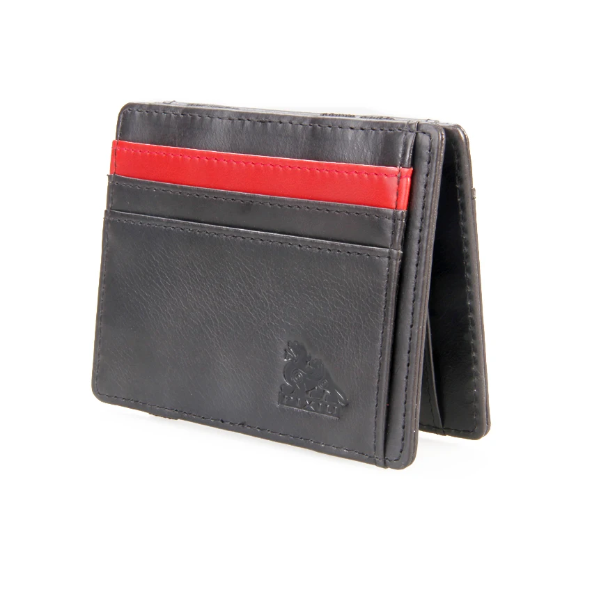 Factory New Arrival Full Grain Black Leather Magic Wallet Magic Card Holder Wallets With Coin Pocket