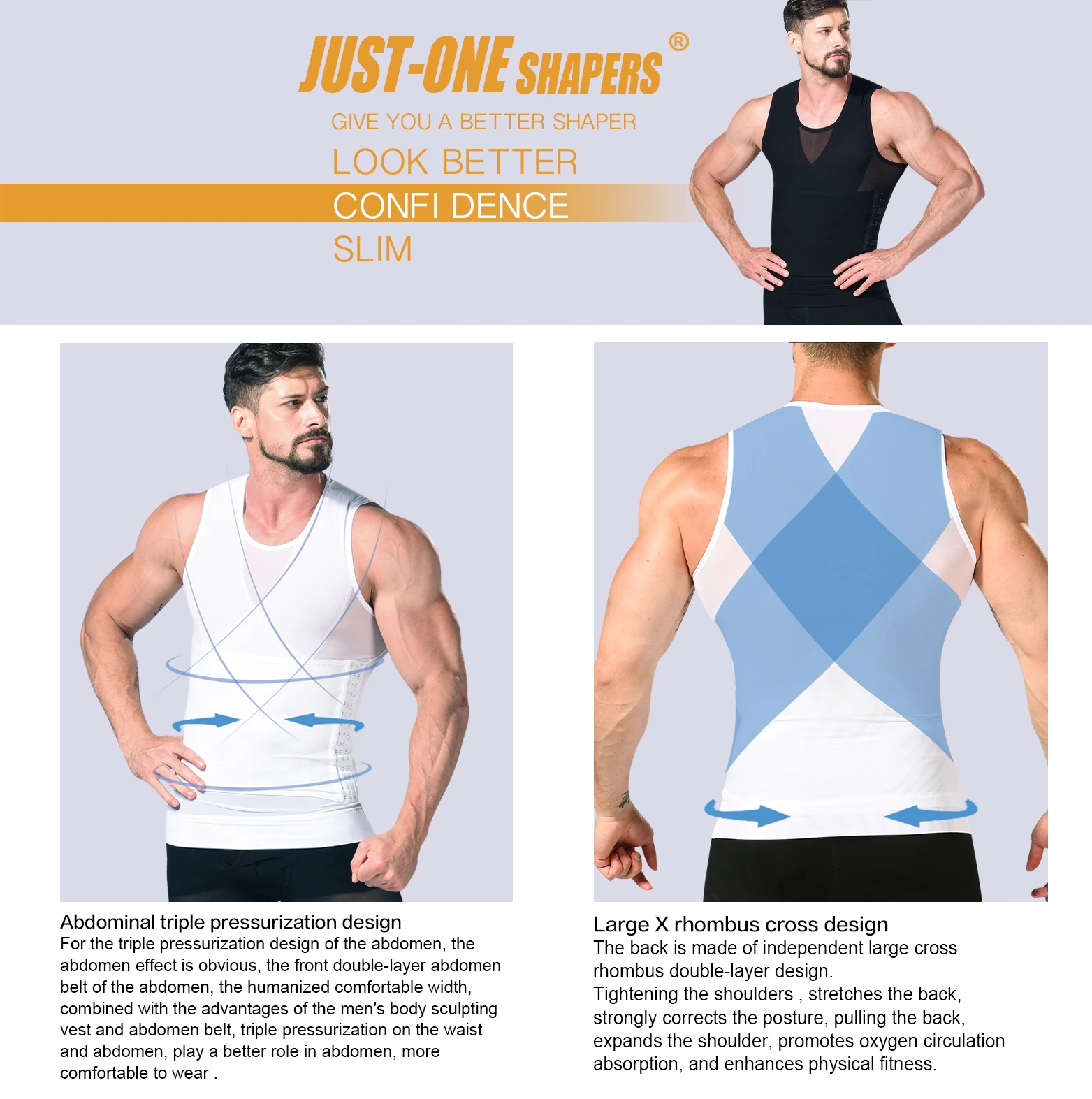 
High Powernet 3 Row Hook And Eye Clasps Belt Vest man shapers mane shapewear 