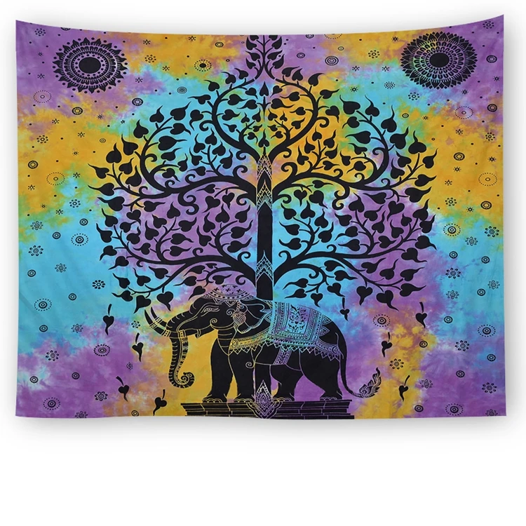 Elephant Mandala Custom Wall Tapestry Wholesale Wall Hanging Round Tree Indian Printed Flat Sheet Paypal,t/t 150*130cm 100 Pcs