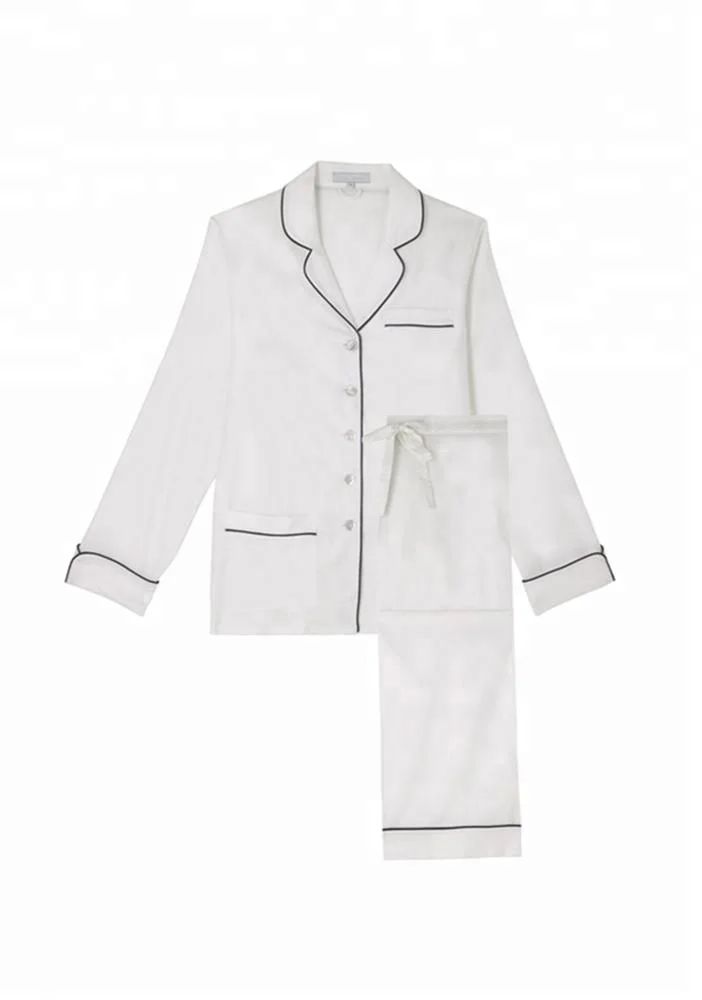 Wholesale Winter Women Long Sleeve Custom Made Two Piece White Knit Cotton Pajamas