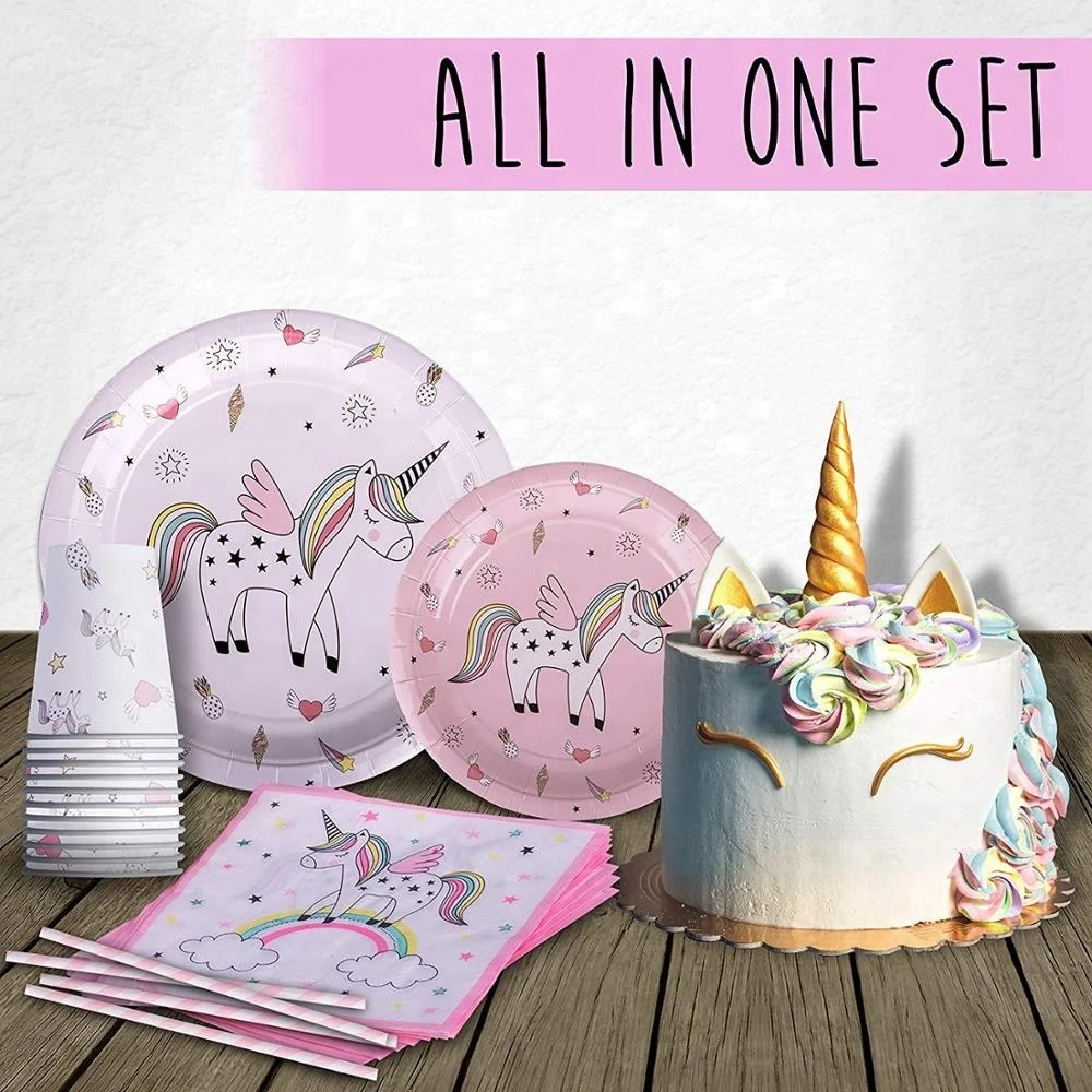 Товары для вечеринки в виде единорога, розовые 72 штуки в упаковке, детский Радужный набор для вечеринки в честь Дня Рождения с бонусом, баннер на день рождения
