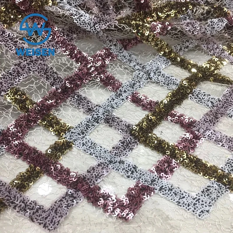 Square Embroidery Dance Dress Party Colorful African Geometric Sequin Fabric