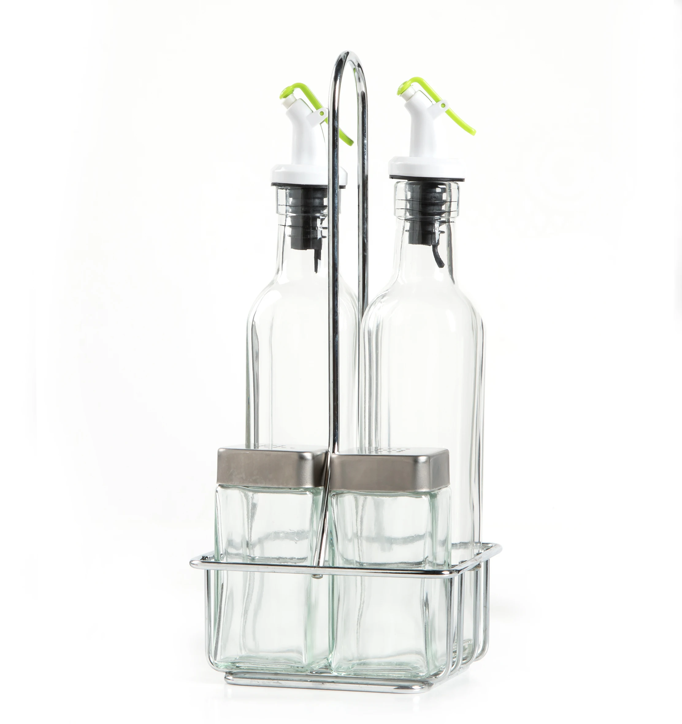 5pcs Glass Cruet Set Glass Salt Pepper Shaker Condiments Bottle Spice Jar Set With Holder