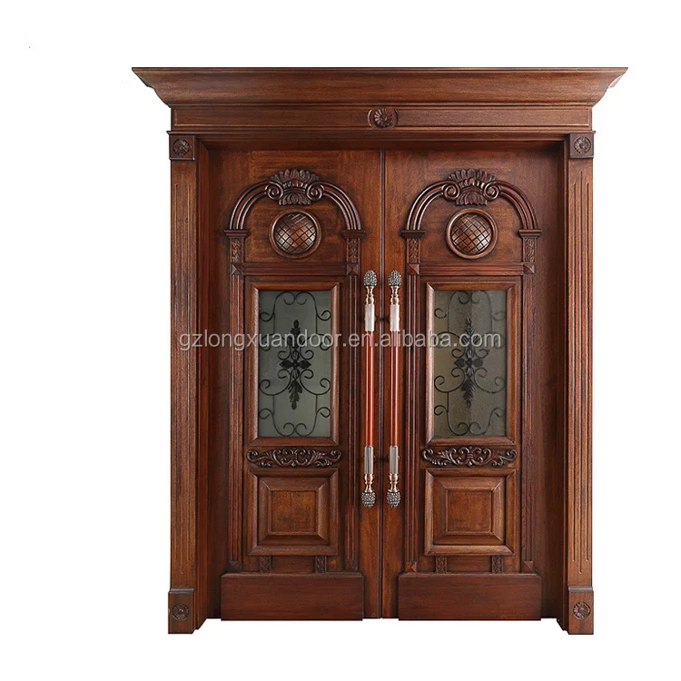 luxury China factory antique carved solid wood double door design entrance door