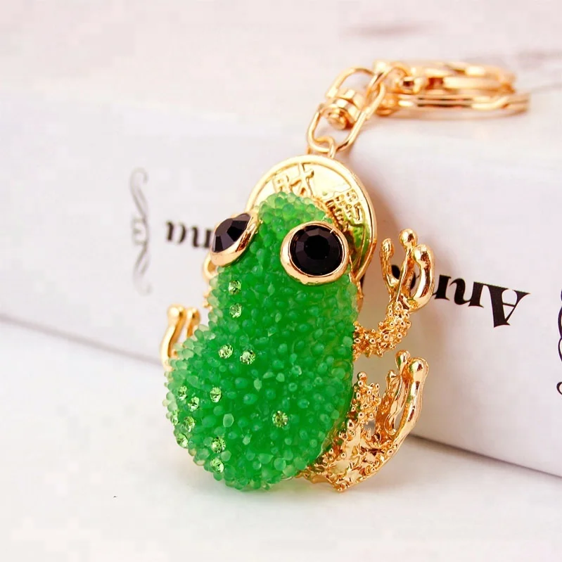 Creative Cute Resin Colorful Frog Keychain Lucky Golden Toad Metal Purse Bag Pendant Accessories Charm Key Chain Ring Holder