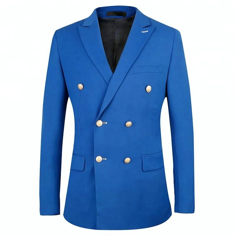 Wholesale Polyester Rayon Black Dark Blue Pants Suits Royal Blue Double-Breasted Men Suit