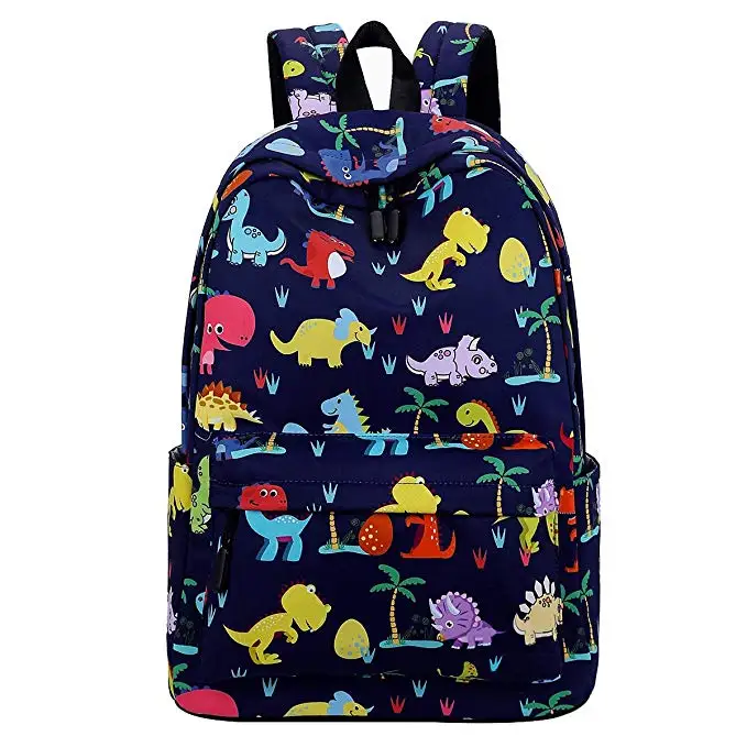 Kids School Backpacks Dinosaurs Printed Cartoon Bags Durable Schoolbag Bookbags for Boys (dark blue)