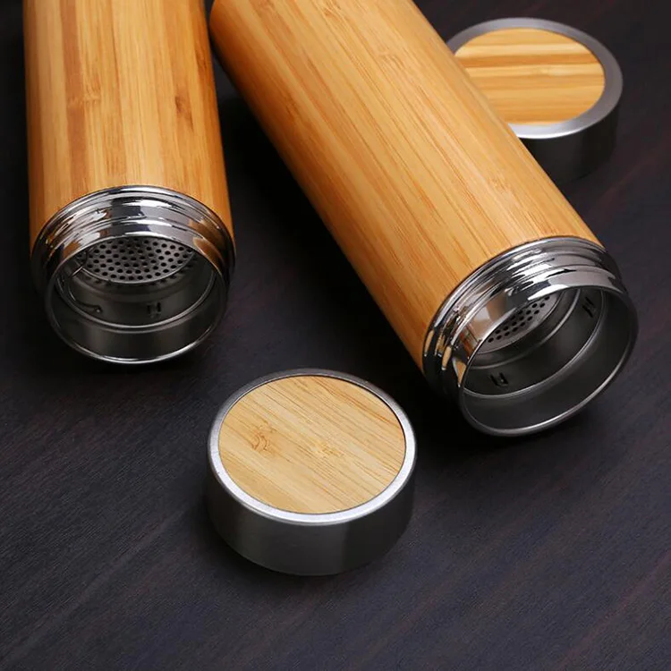 bamboo cup with tea filter Double wall vacuum bamboo tumbler cup