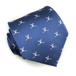Handmade Mens Crossed Ice Hockey Sticks Custom Jacquard Woven Fabric Blue Twill Sports Theme Silk Tie with Embroidered Patterns