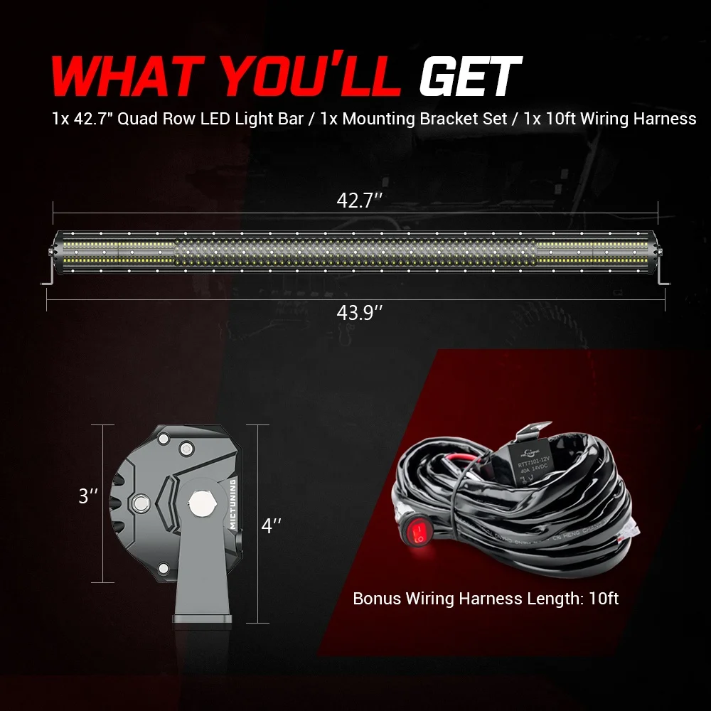 Innovative Streamline ArcMask Design Quad Row 43 Inch Off Road Driving Work Lamp With Mounting Set