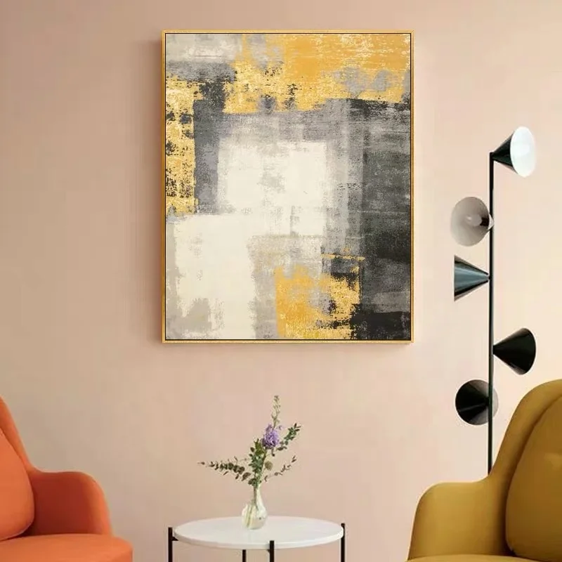 Modern abstract oil paintings yellow canvas paintings wall art pictures for home bedroom decoration as a gift office wall art