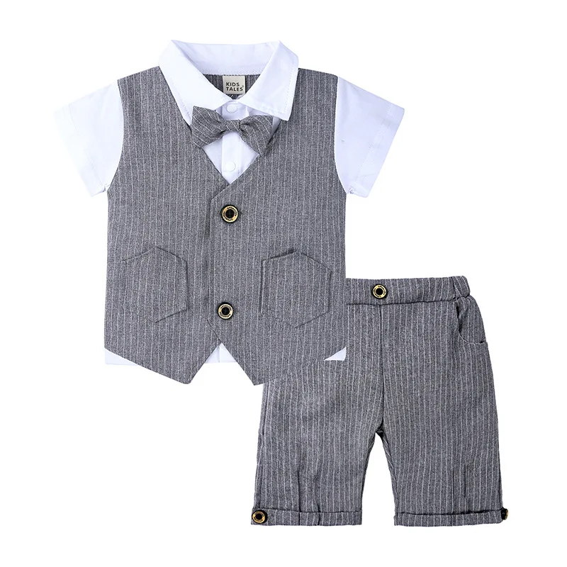
Summer Cotton Baby Boy Clothing Sets Formal Toddler Boys Birthday Party Clothes Suit Gentleman Top + Shorts Children Cloth Sets 