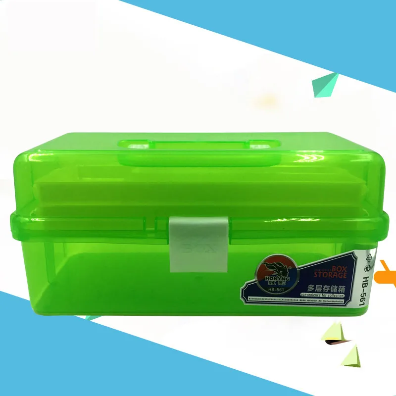 Three layer folding tool box household craft supplies box