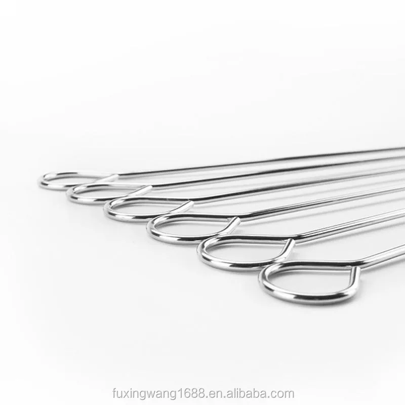 High Quality 6 pcs Round BBQ Roast Barbecue Needle Skewers Metal BBQ Skewers Set 40cm/15.7inch BBQ Sticks Camping Dining Tools