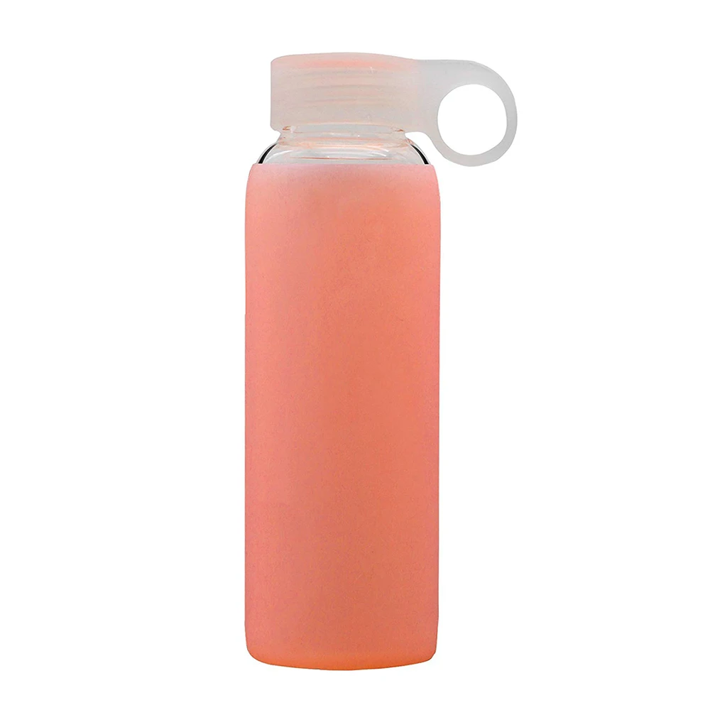 
9oz 14oz Durable Glass Water Bottle with Colorful Soft Silicone Sleeve 
