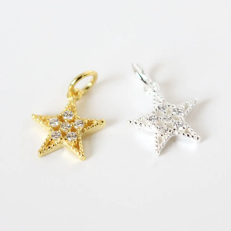 Wholesale jewelry making accessory hollow star shape 925 sterling silver CZ pendant