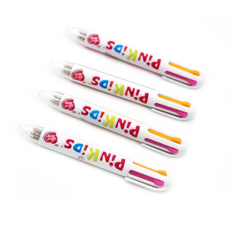 Promotion heat transfer mini short multicolor pen cute 4 color inks ball pen with full color printing highlighter