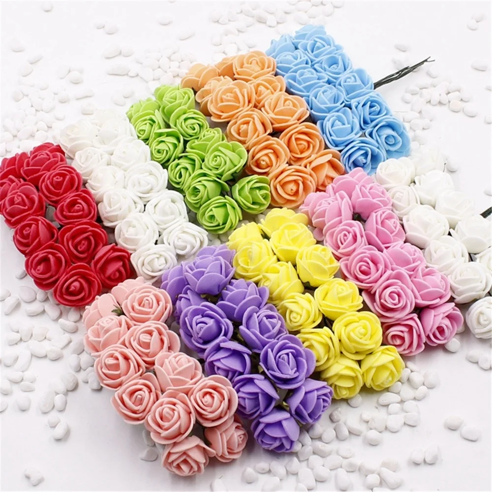 Manufacturer wholesale 144pcs colorful pe rose flower DIY mini foam rose flower head