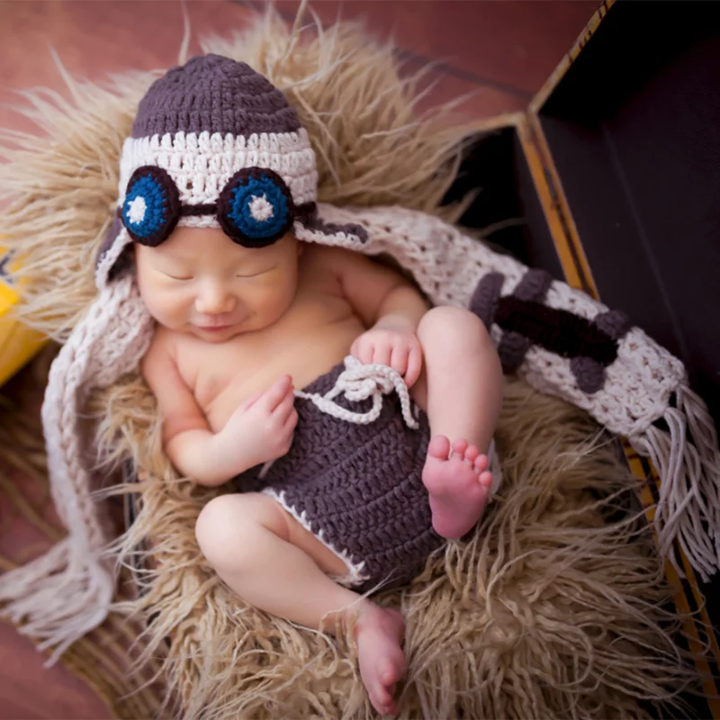 Pilot suit,Astronaut costume,baby aviator handmade crochet cotton pants underwear with hat and scarf,newborn photo props