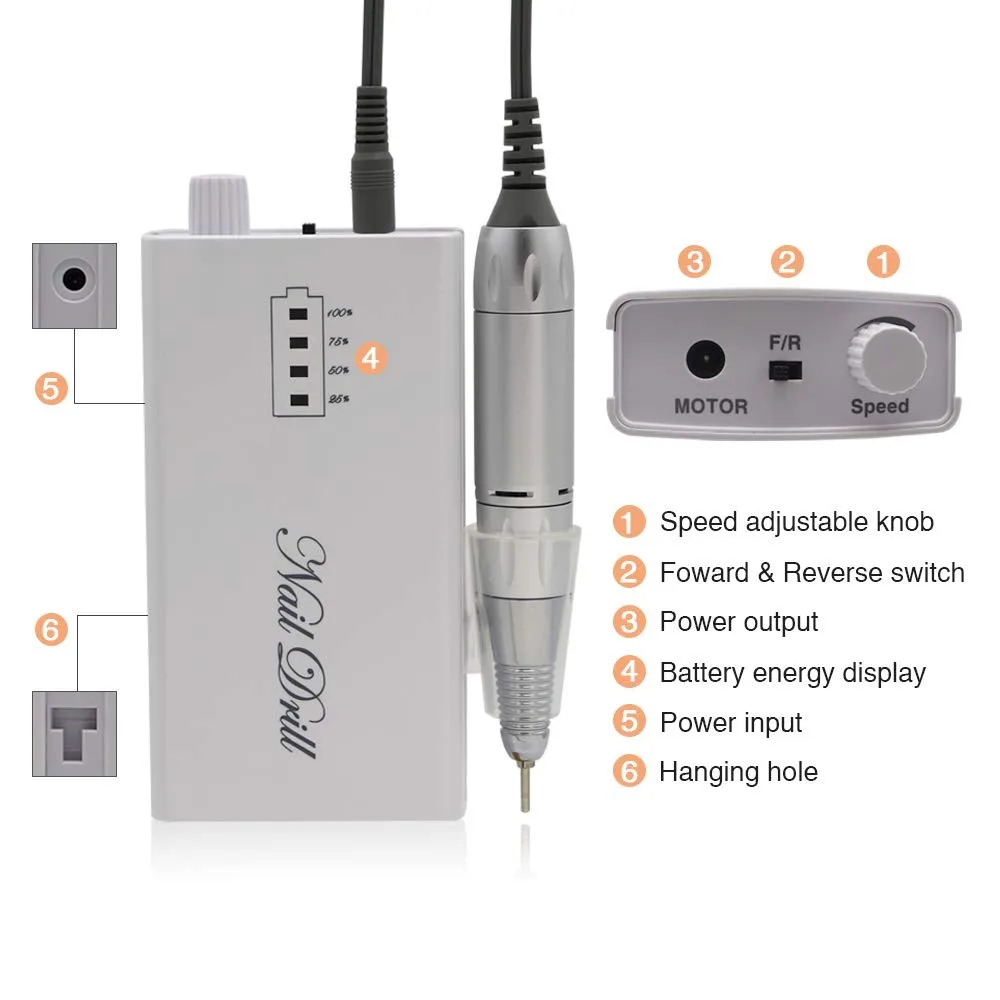 Manicure Pedicure Strong Rechargeable Cordless Portable 30000 RPM Nail Art Drill Machine