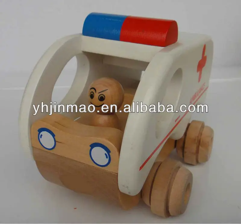
Solid wood kids small wooden toy accessories hospital car 