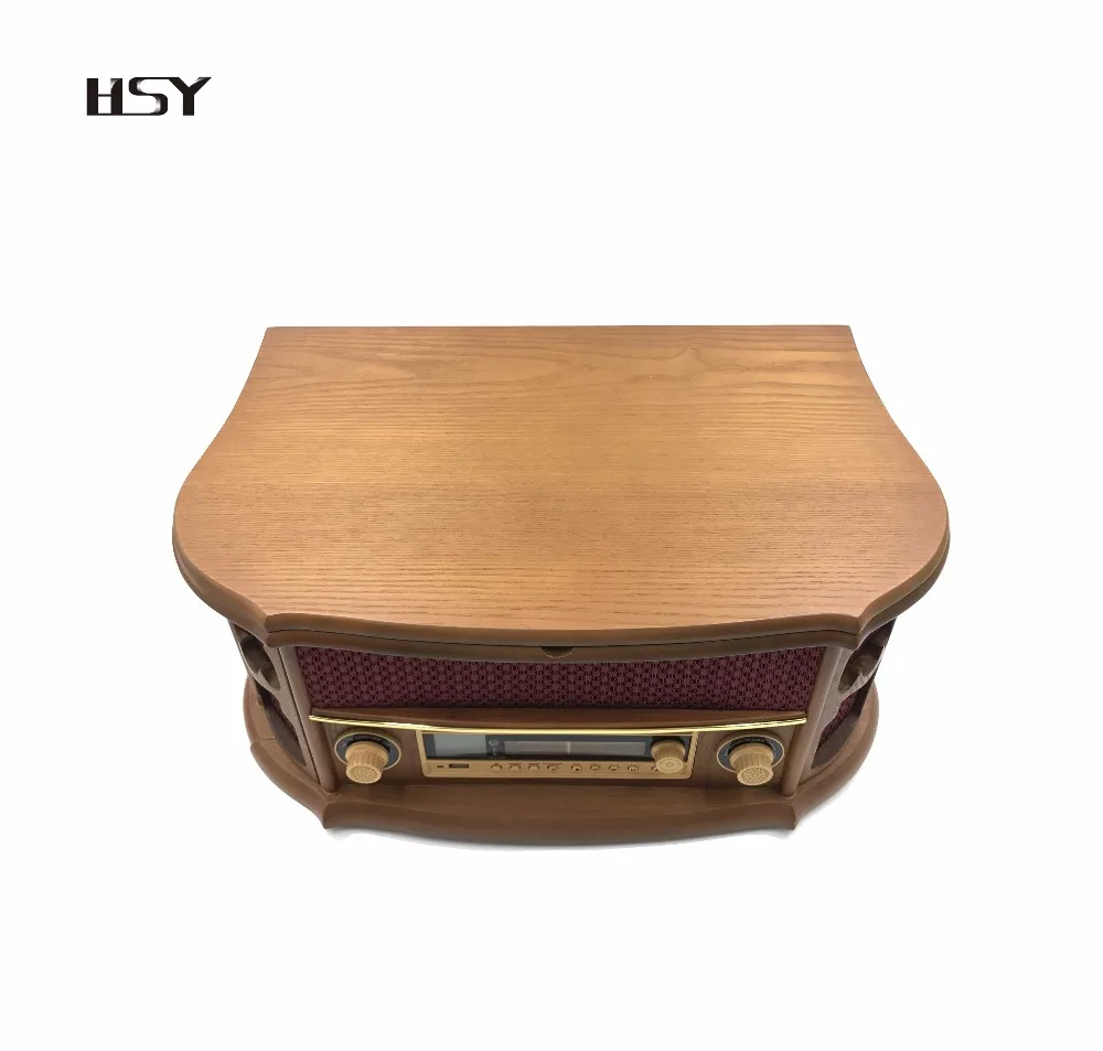 Shenzhen factory wholesale retro wooden turntable cassette player with usb am/fm radio