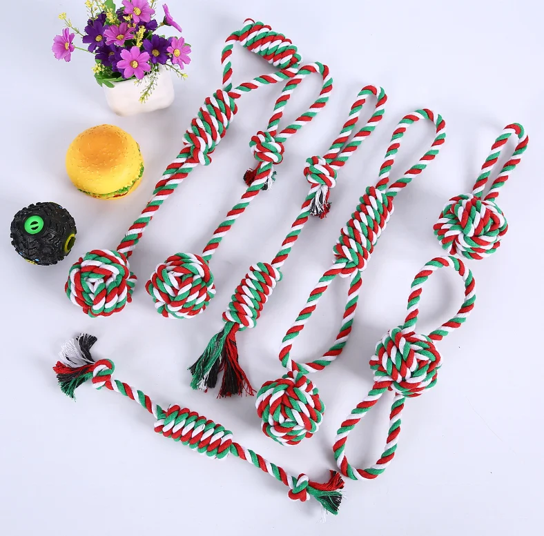 
Christmas series toys dog toys ball set knitting molars cotton rope double knot toys one set 