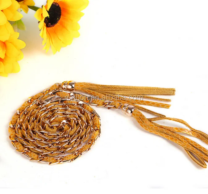 
2017 newest fashion slim ladies PU belt, ladies dressy belt with golden chain 